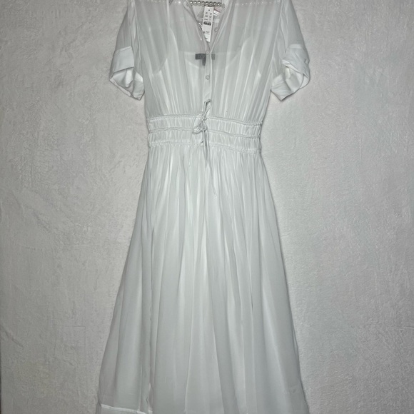 J. Crew Elena Shirtdress Chiffon White Midi A Line Minimalist Sheer US 0 NWT - Picture 3 of 9